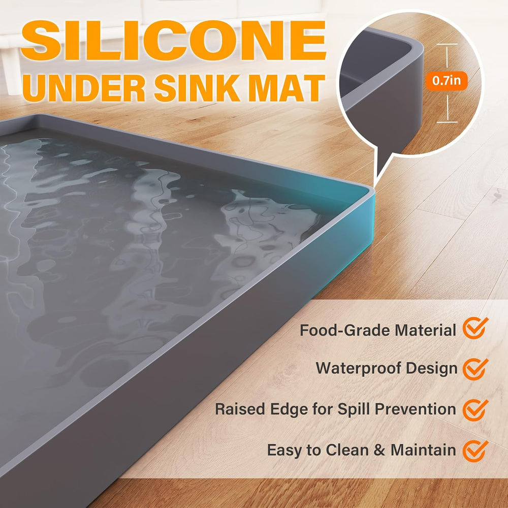 FLATO Waterproof Under Sink Mat, 34" x 22", Beige