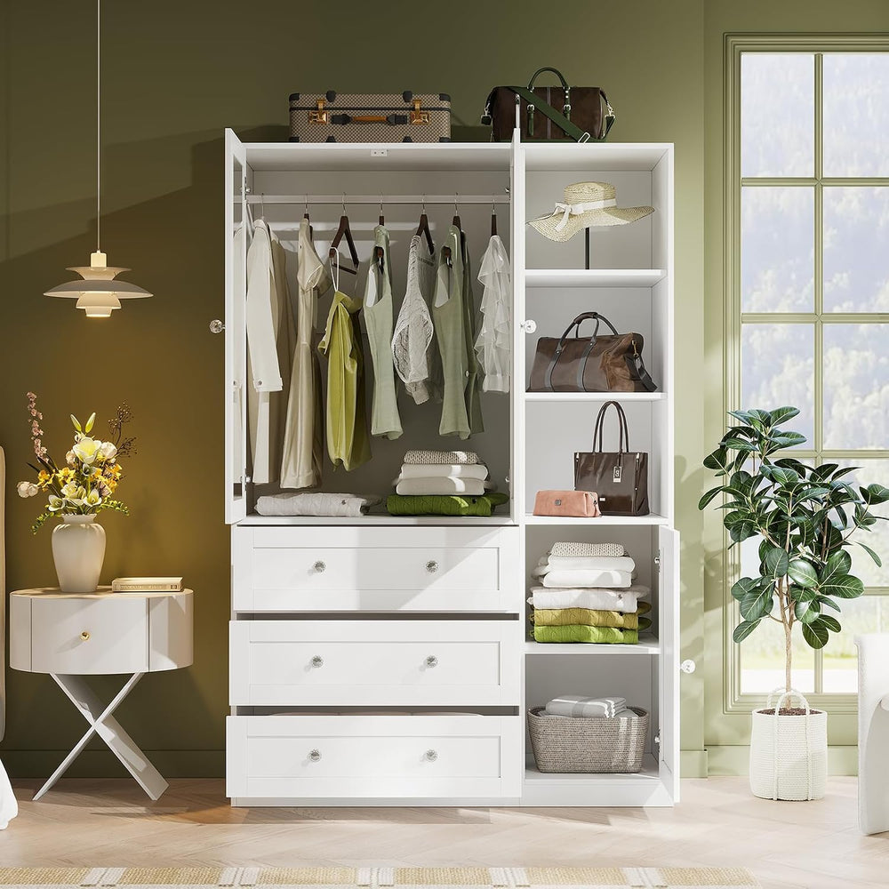 VOWNER 71"H Armoire Wardrobe Closet with Mirror and Open Shelves (1, White)
