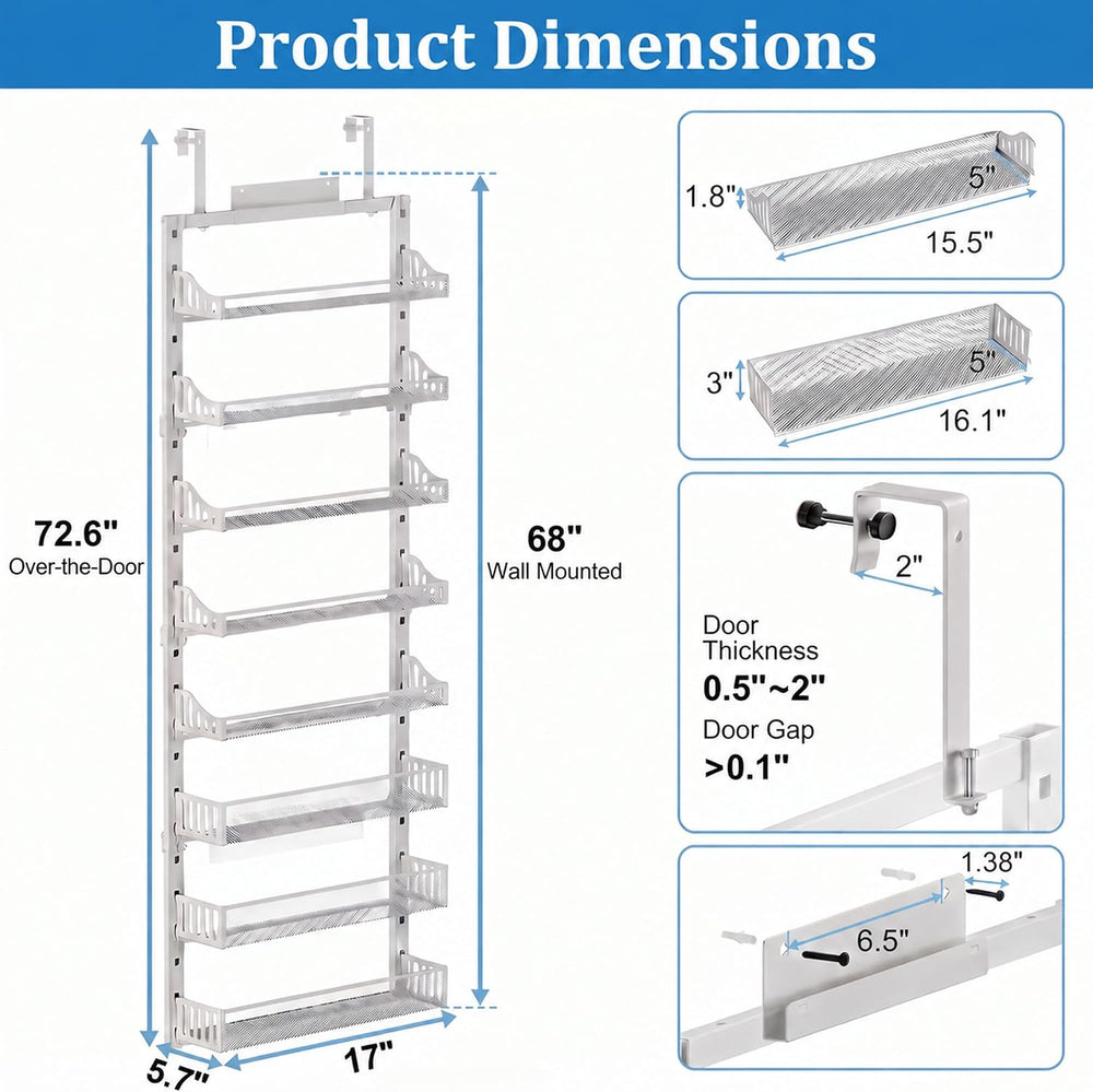 MOONEDGE 8-Tier Over the Door Pantry Organizer, Metal Door Storage Rack