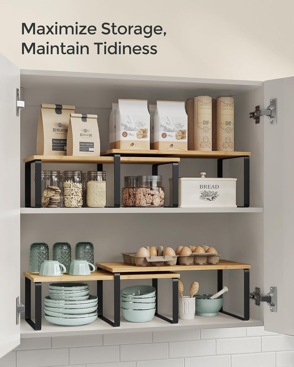 SONGMICS Cabinet Organizer Shelf, Set of 2 Spice Rack, Kitchen Storage