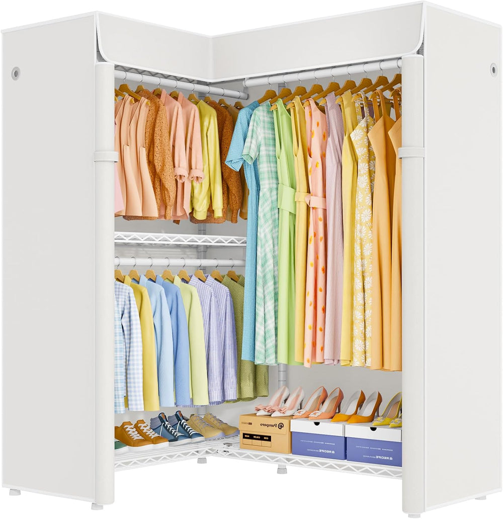 ULIFHOME E15C Garment Rack L Shaped Clothes Rack for Corner,Freestanding Clot...