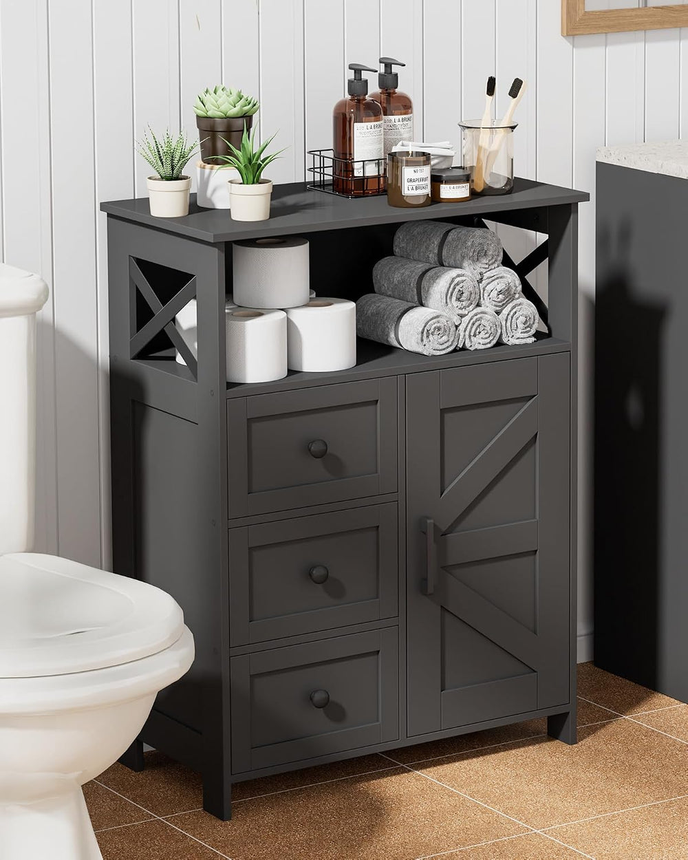 Homhedy Bathroom Storage Cabinet with 3 Drawers, Toilet Paper Cabinet
