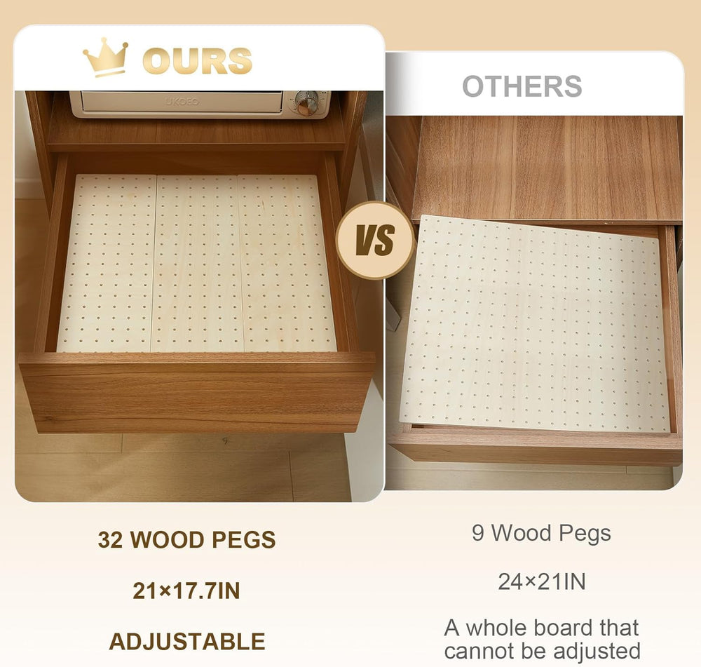 3 Pcs Wood Pegboard Drawer Organizer, Natural Wood, 21 x 5.91 Inch, Pine