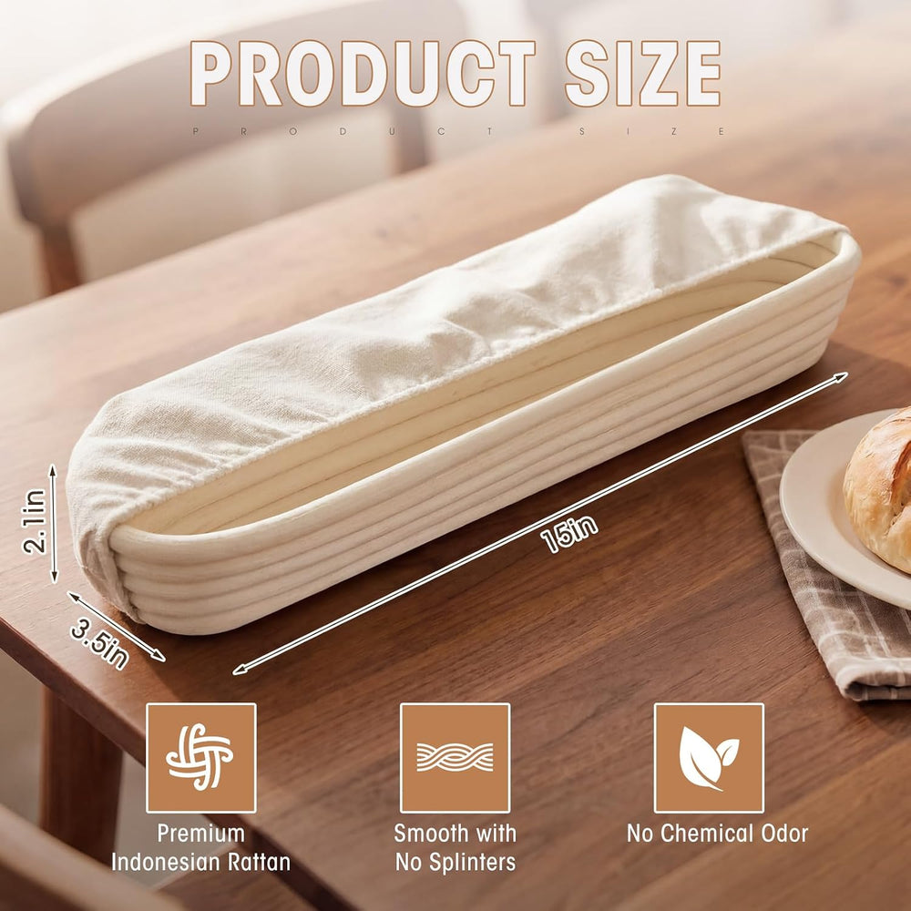 Vesici 15 Inches 10 Pack Baguette Banneton Proofing Basket with Linen Liner