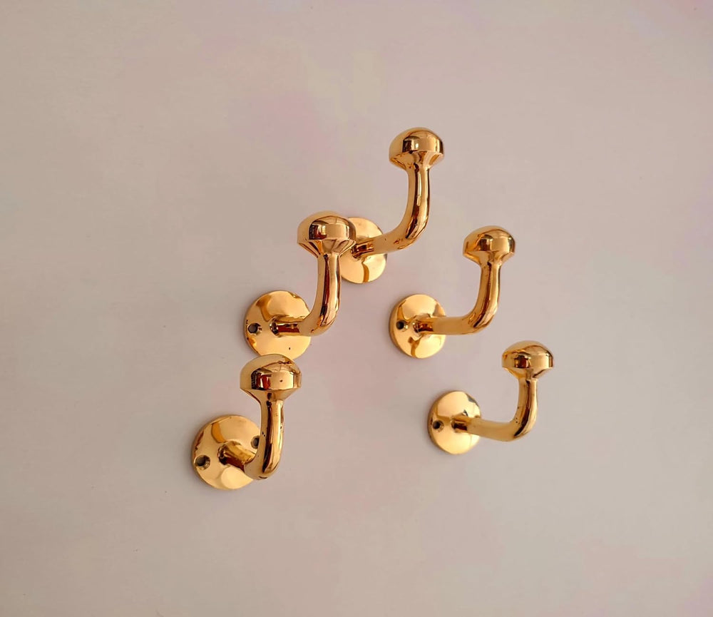 Set of 2 Unlacquered Solid Brass Wall Hooks, Handmade Brass Hooks for Doors a...