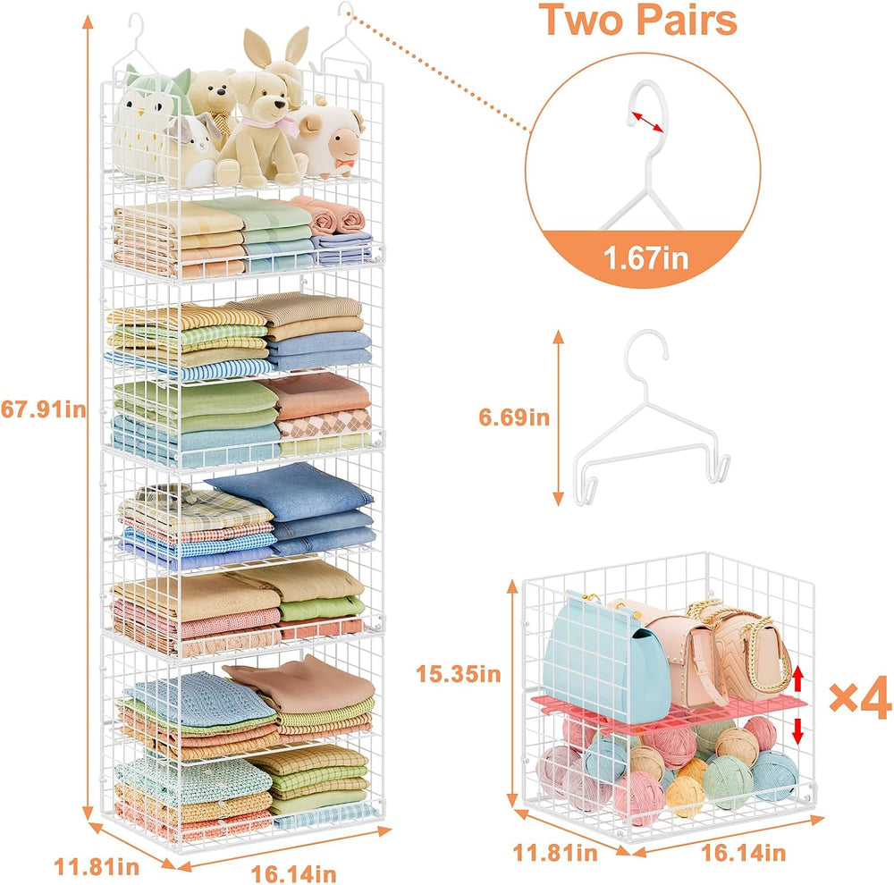 Extended Width Hanging Closet Organizer, 8 Tier Wire Storage Shelves