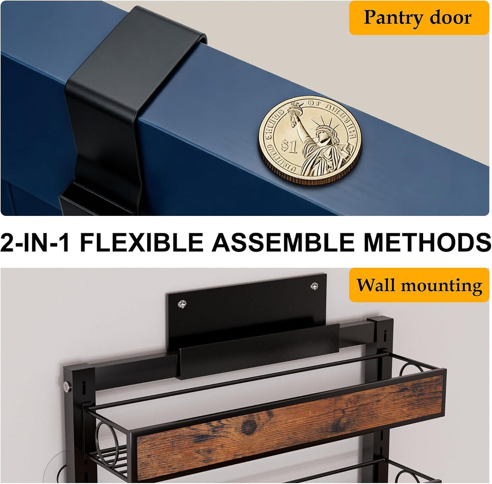6 Tier Over The Door Pantry Orangizer 2 IN 1 Wall Mounted or Hanging Spice Ra...