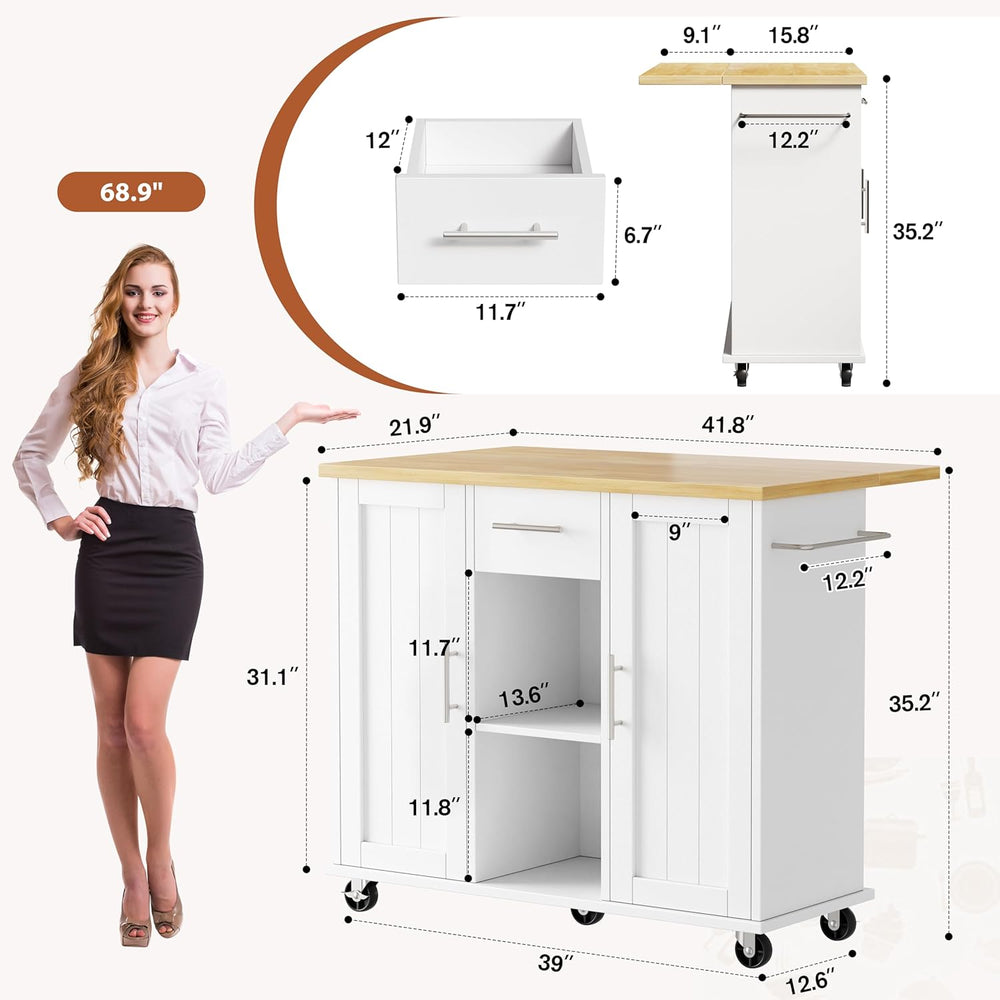JY QAQA 42" Rolling Kitchen Island Cart with Storage, Drop Leaf Countert...