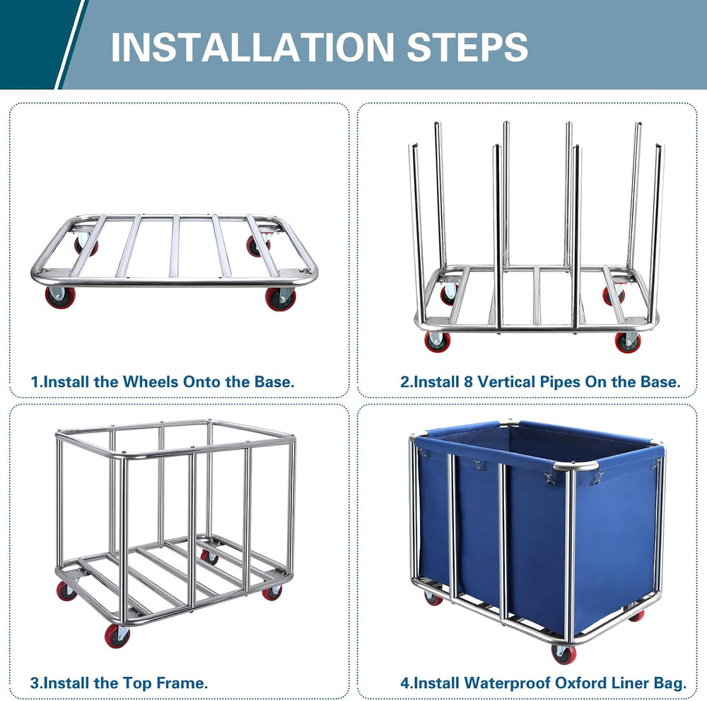 Commercial Laundry Cart with Wheels,440 lbs for Hotel,Home(Blue)