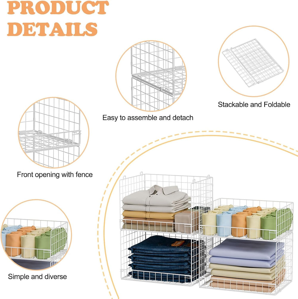 4 Tier Stackable Closet Organizers and Storage Shelves, Foldable Closet Shelf...