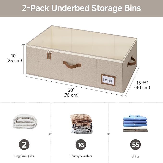 StorageWorks Under Bed Storage Bins, 90L Clothes Organizer