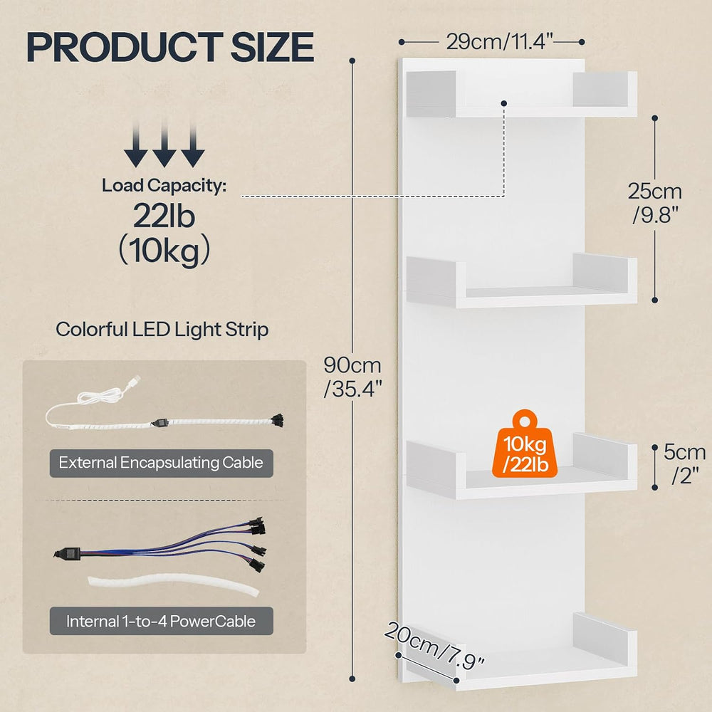 HOOBRO Floating Wall Shelves with LED Lights, Floating Shelf Wall Mounted