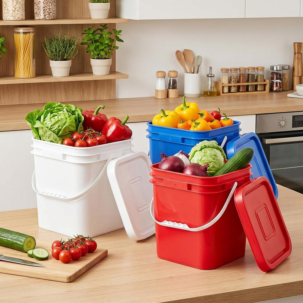 Mumufy 3 Pcs 3.5 Gallon Square Food Grade Bucket with Lid Square Bucket Pail ...