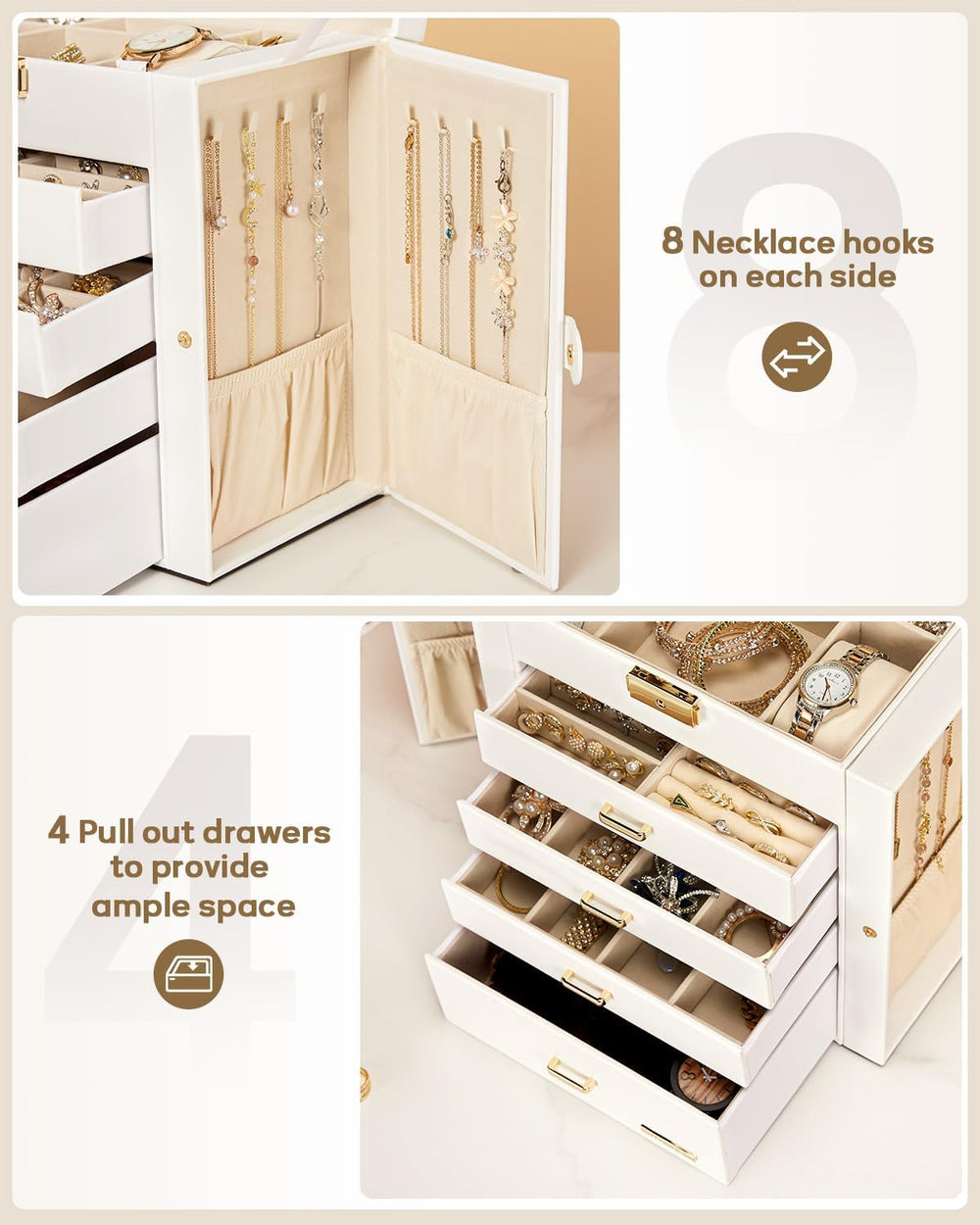 Homde Large Jewelry Box for Women: 5-Layer Organizer with Lock for Dresser