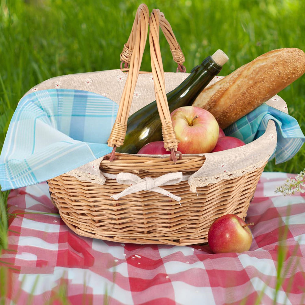 2 Pack Medium Size Oval Willow Basket with Handle, 12.6x9x4.7 Inch Wicker Pic...