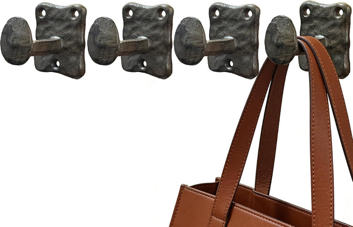 4Pcs Rustic Cast Iron Railroad Spike Wall Hook, Heavy Duty Farmhouse Style Single Coat Hook, Industrial Vintage Decorative Hook for Hanging Coats, Towels, Bags, Keys