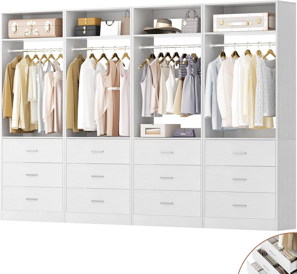Besiost Closet Systems with 12 Wood Drawers, Closet System Set of 4