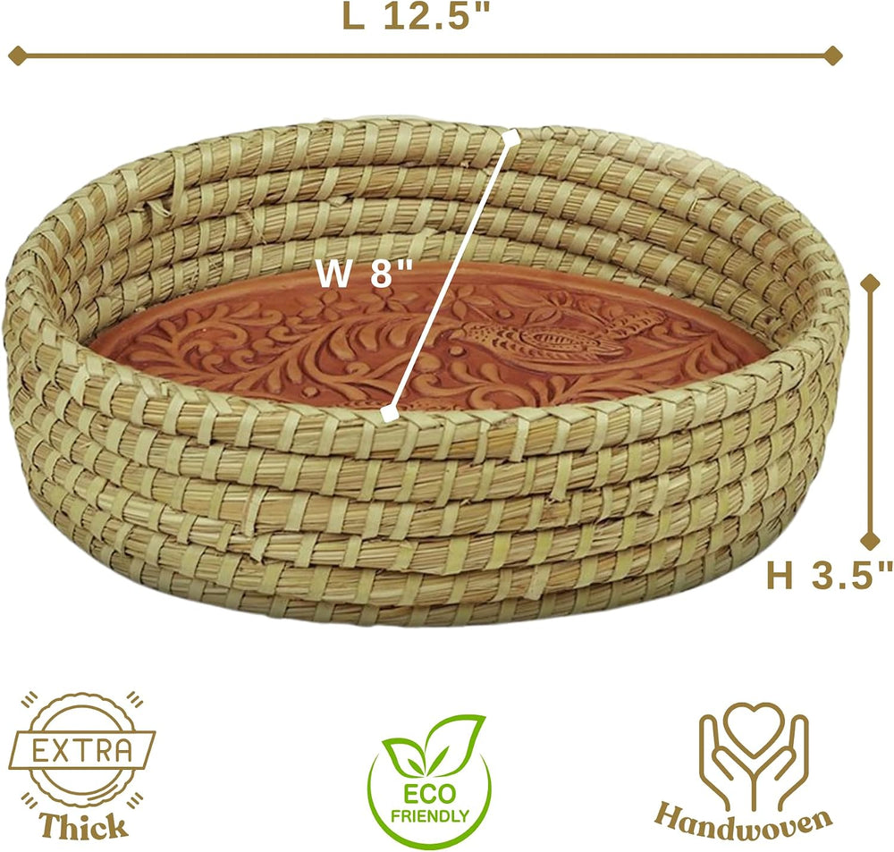 Oval Bread Warmer Basket with Terracotta Stone – Handwoven Bread Baskets for ...