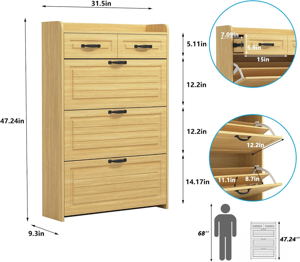 Vibe & Dine Large Shoe Cabinet with 3 Flip Drawers & 2 Storage Drawer...