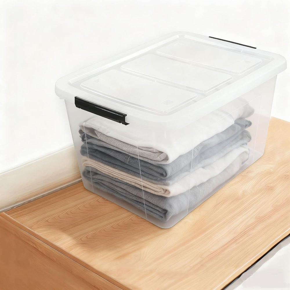 Clear Large Storage Bins with Lids and Wheels, 70L, 4-Pack