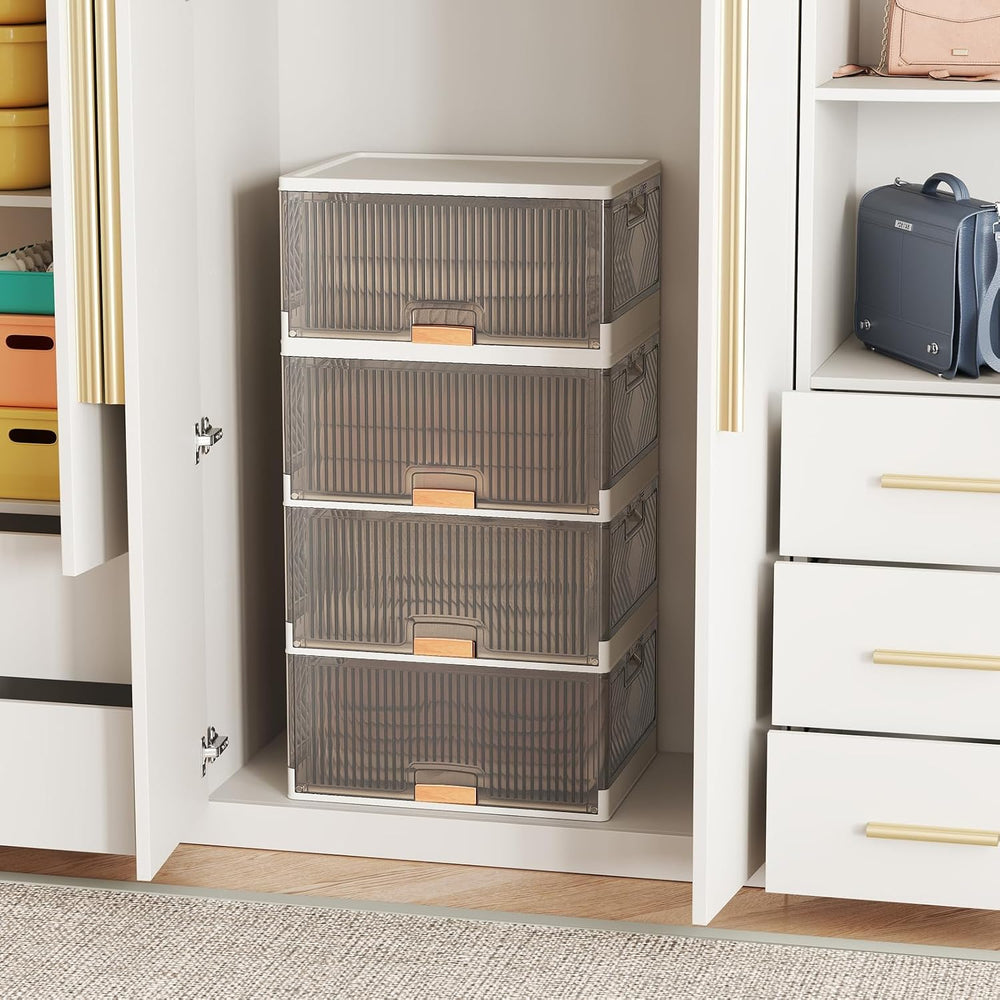 Giantex 4 Tier Stackable Storage Bins with Lids, 18 GalFoldable Shoe Storage ...