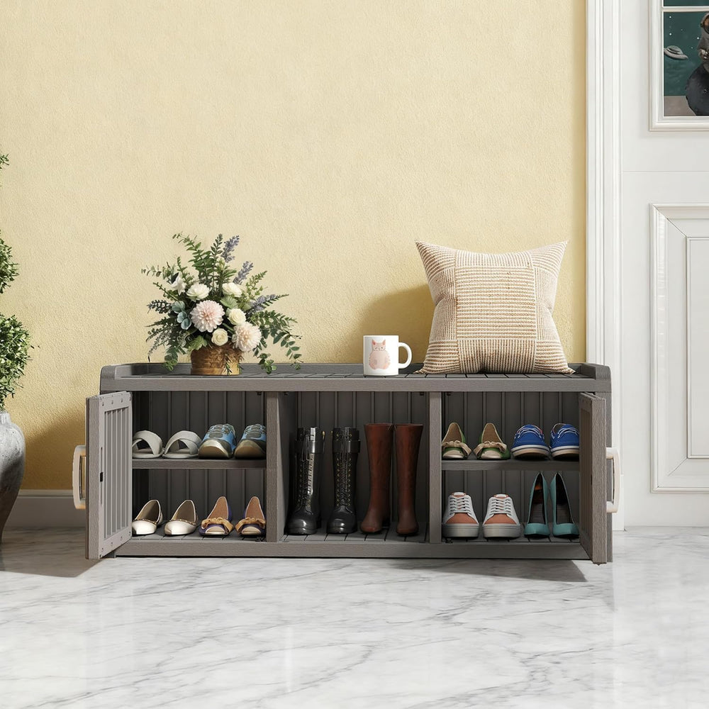 Outdoor Shoe Bench with Waterproof UV-Resistant Indoor Resin Shoe Cabinet Ent...