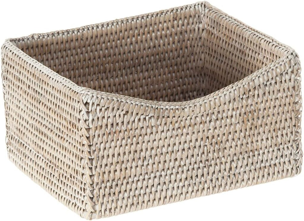 KOUBOO La Jolla Rattan Shelf Basket, Scalloped Organizer, White Wash
