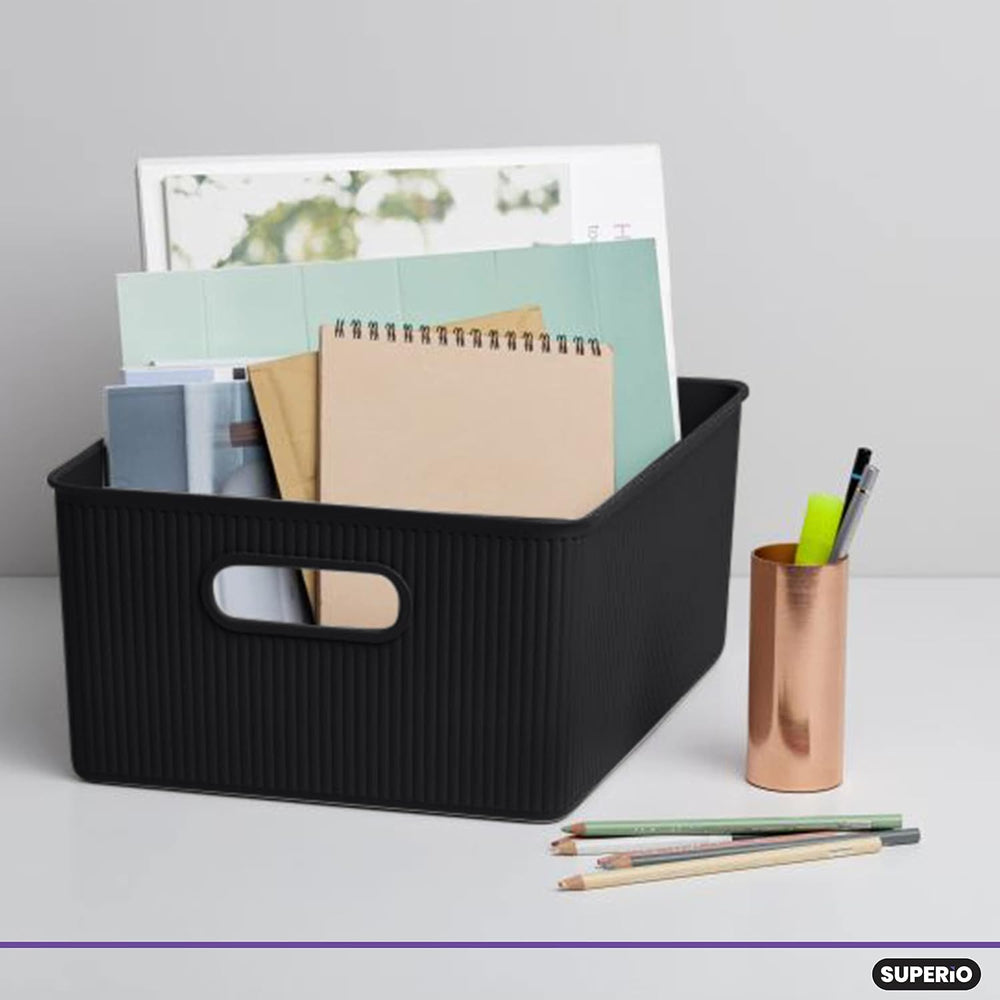 Superio Ribbed Collection - Decorative Plastic Basket Open Home Storage Bins ...