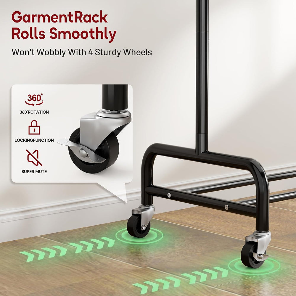 SLEEPING LAMB Heavy Duty Clothes Rack with Wheels, Metal Rolling Garment Rack...