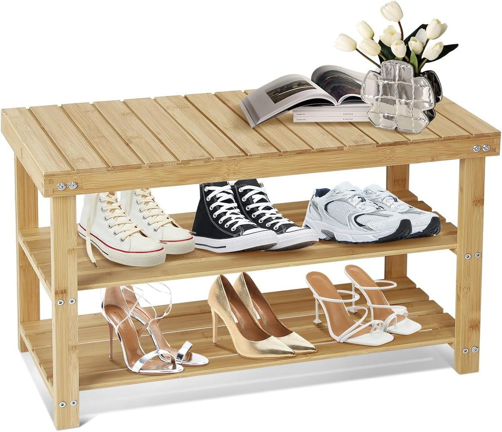 ACEHOME Shoe Rack Bench, 3 Tier Shoe Organizer for Entryway Storage, Big Wood...