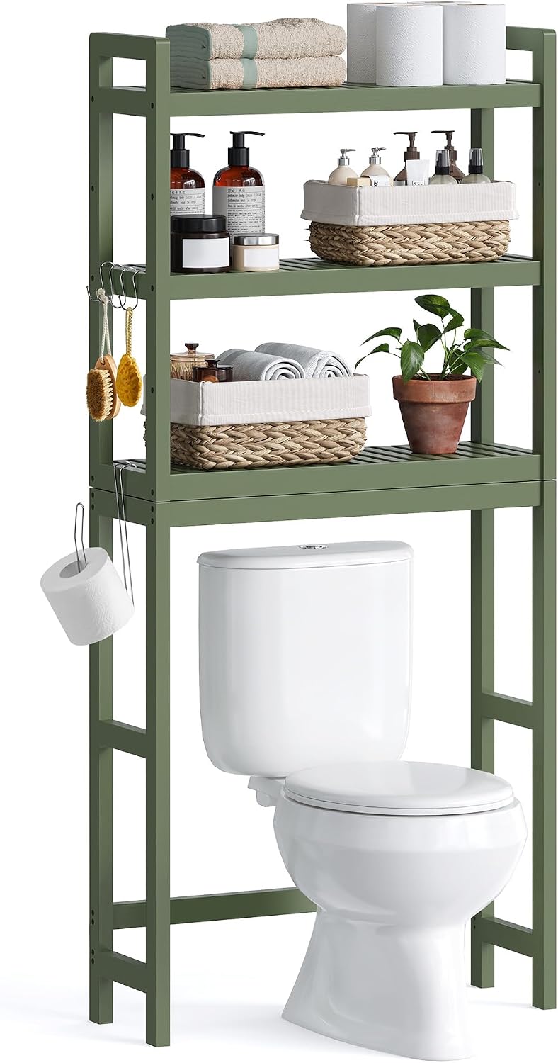 SONGMICS 3-Tier Bamboo Over The Toilet Storage, Adjustable Shelf, 66.9'