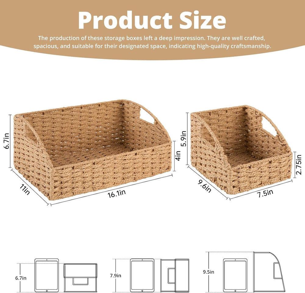 OIAHOMY Pantry Baskets for Organizing, Paper Rope Baskets with Built-in Handl...