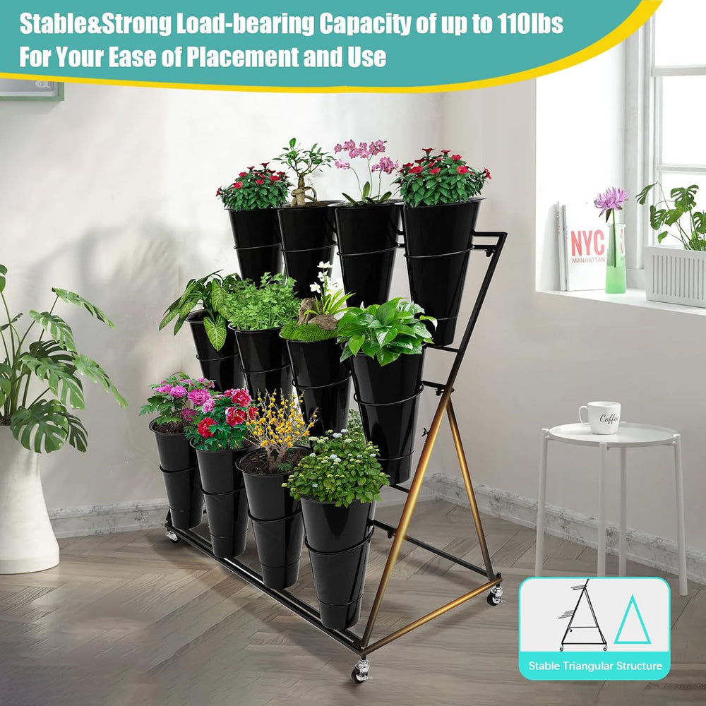 Flower Plant Display Stand Flower Plant Stand with Wheels 3 Tier Flower Displ...