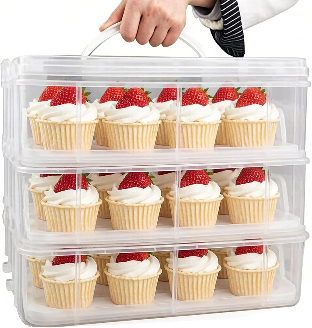 3 Tier Cupcake Carrier with Lid,Holds 36 Cupcakes or 3 Large Cakes Food Trans...