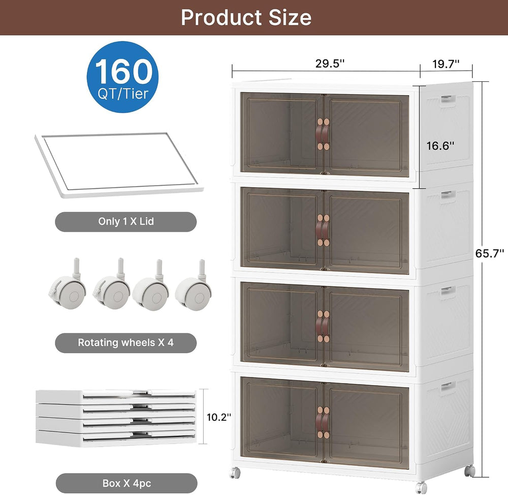 640QT Stackable Storage Bins with Lids, Collapsible Storage Cabinet
