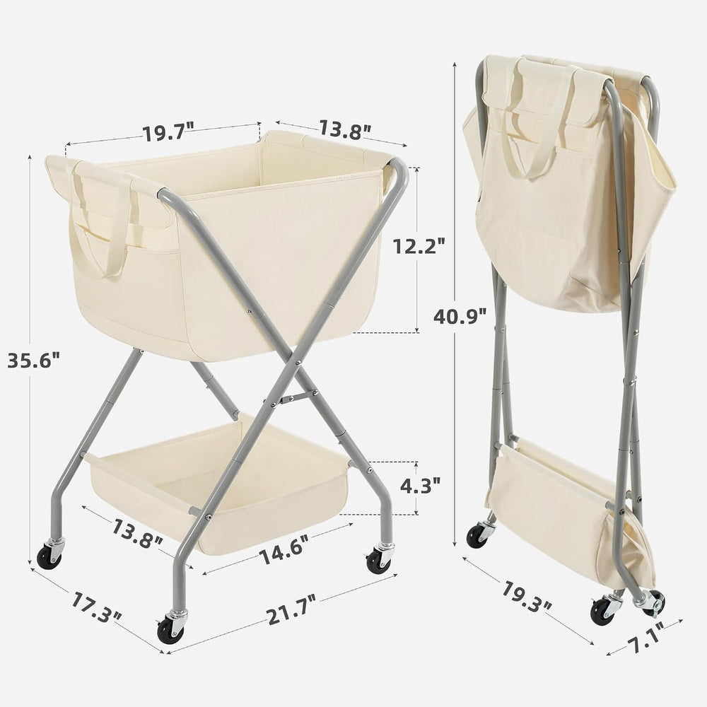 STORAGE MANIAC Collapsible Laundry Cart with Wheels 35.6"H Removable Can...