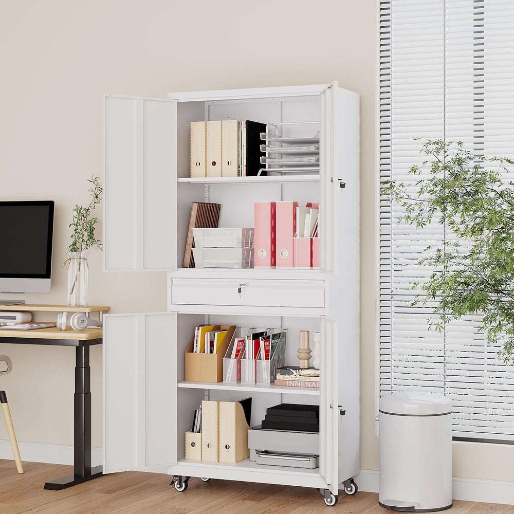 73" Metal Garage Storage Cabinet with Wheels, Rolling Tool Storage with ...