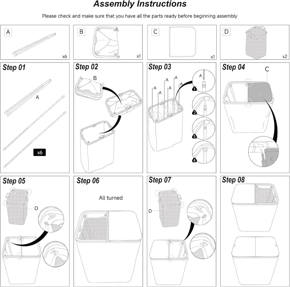 DOKEHOM 160L Double Laundry Basket Hamper with Lid & Removable Bags, Grey