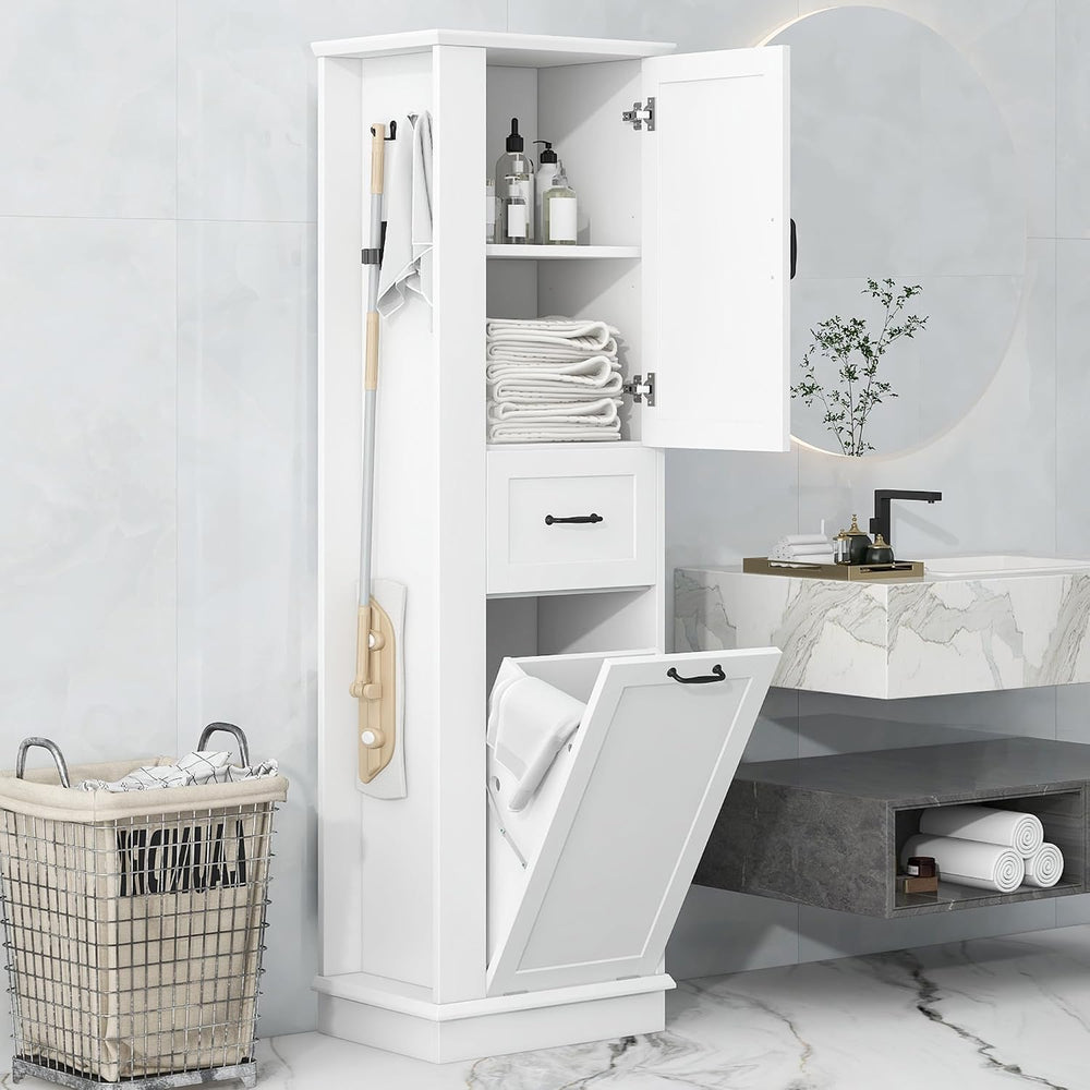 LUMISOL Tall Tilt-Out Laundry Cabinet, Narrow Bathroom Storage Cabinet with H...