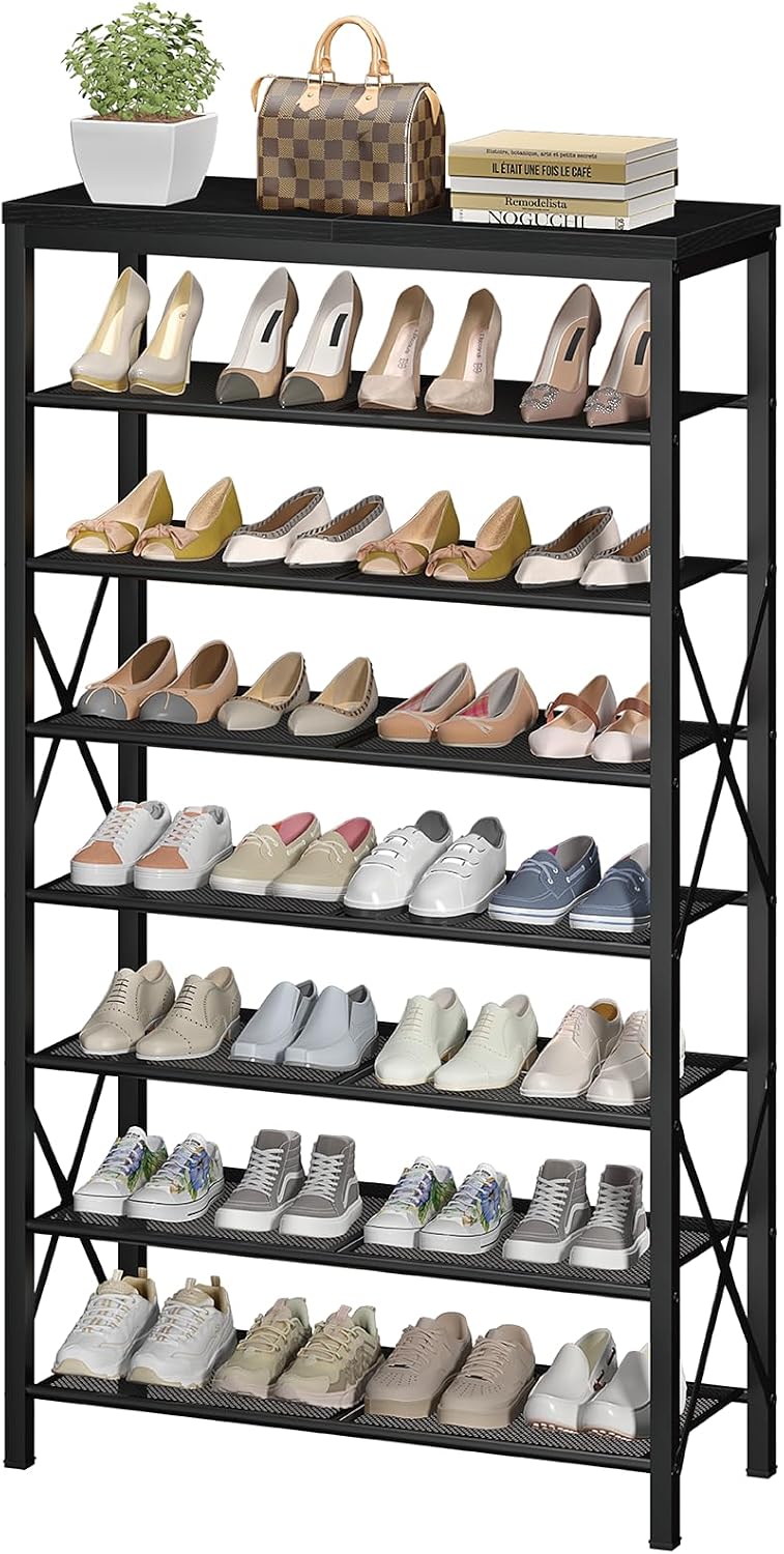 Metal Shoe Rack, 8 Tier Shoe Shelf Holds 32 Pairs, Vertical Shoe Organizer fo...