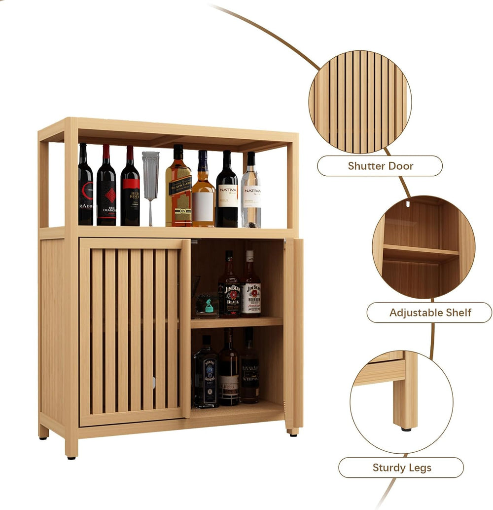 Bamboo Bathroom Storage Cabinet Furniture, Bathroom Floor Cabinet with 2 Shut...