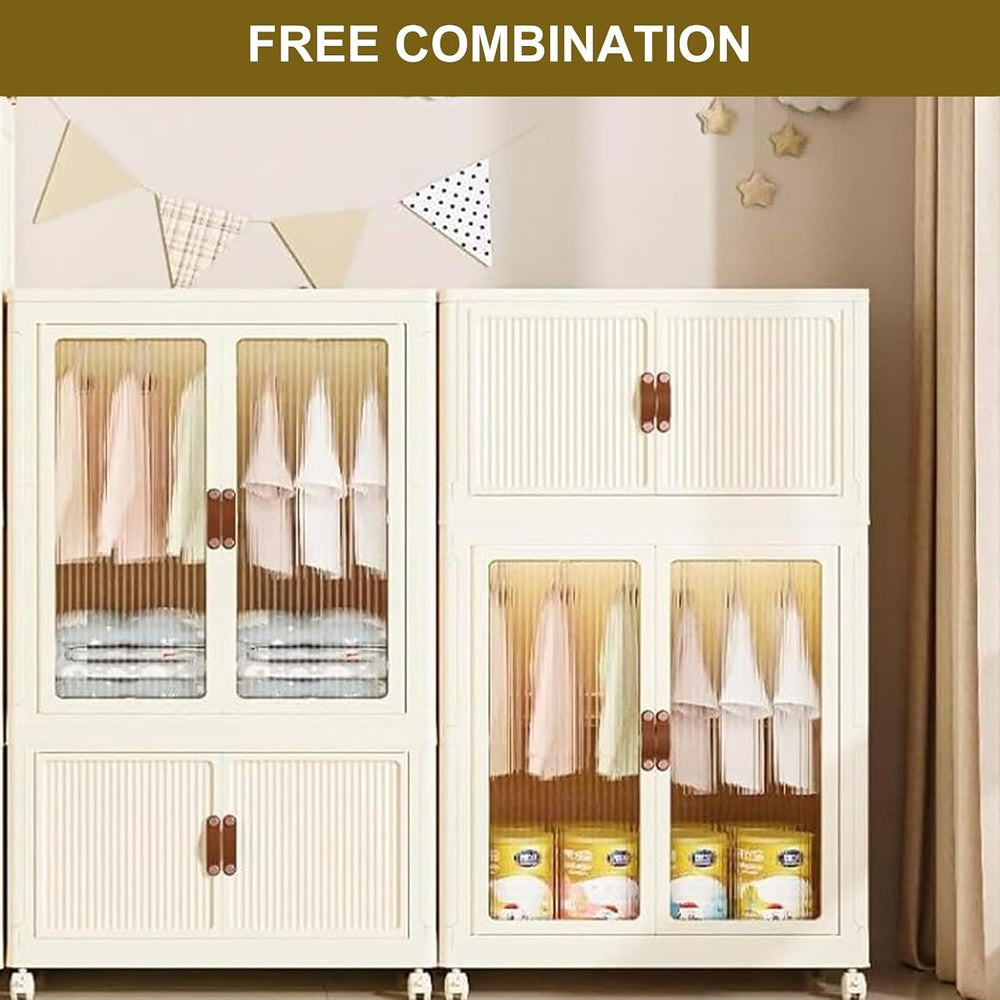 Portable Closet Wardrobe, Folding Storage Bins with Lid, Stackable Storage Bo...