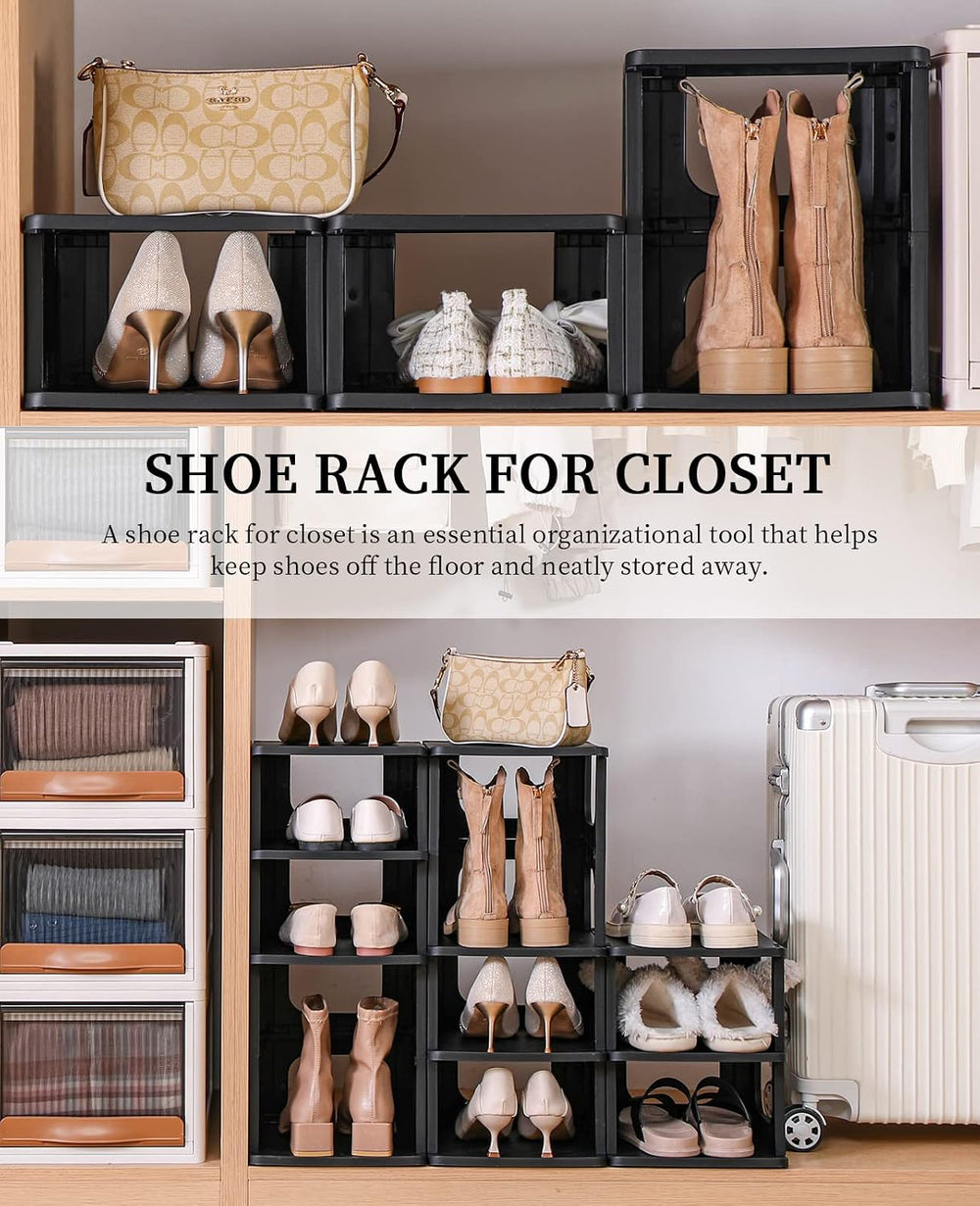 Stackable Small Shoe Rack for Closet 10 Tier - Remove Shelf for Boots