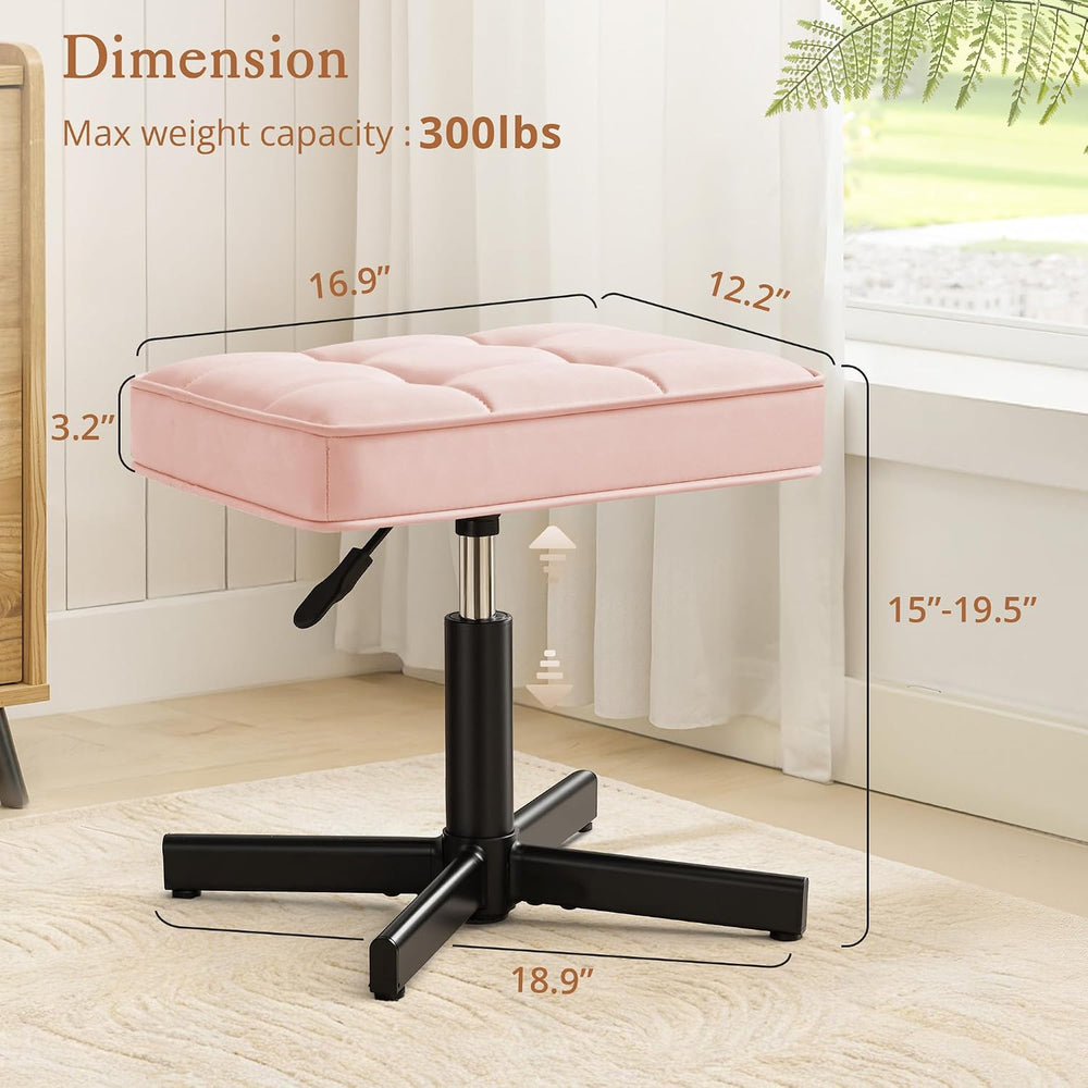 LUE BONA Adjustable Vanity Stool, 15''-19.5'' Foot Rest Under...