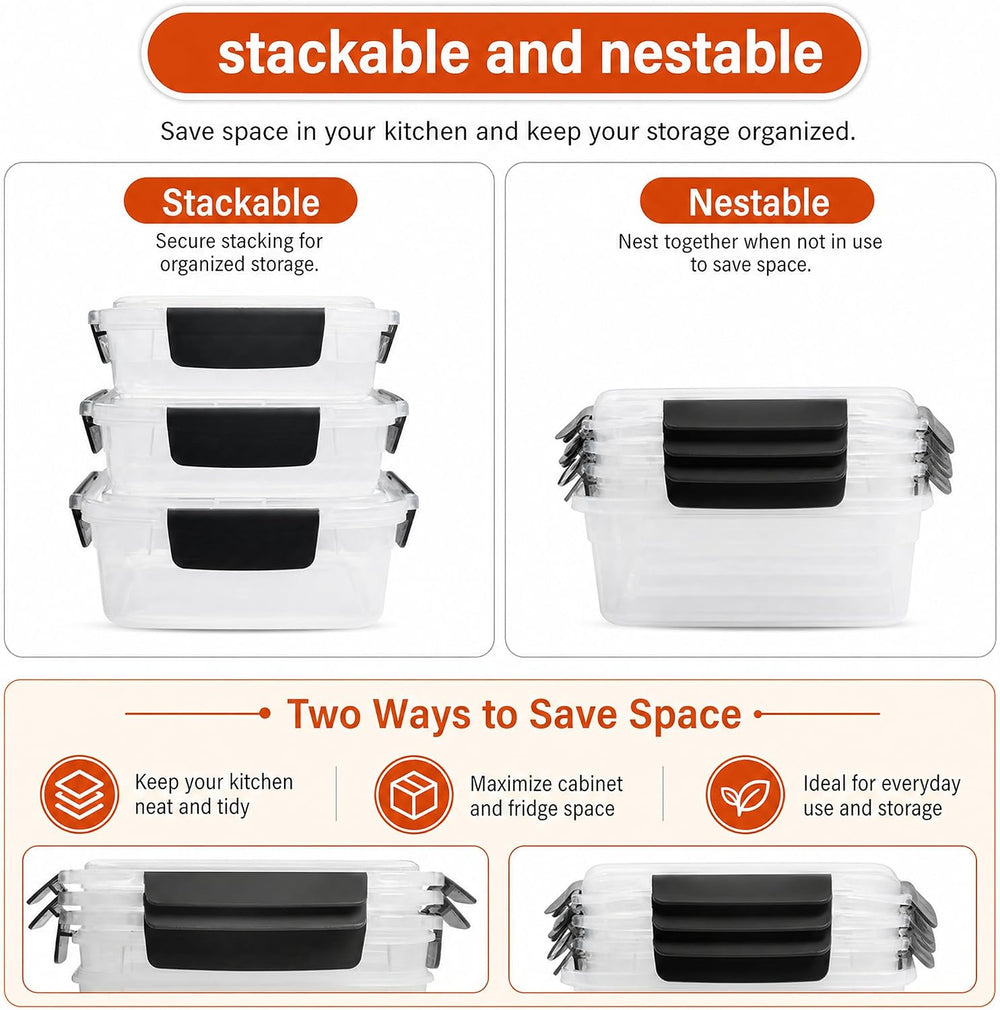 9 cup Plastic Food Storage Containers with Lids Nestable Freezer Dishwasher S...