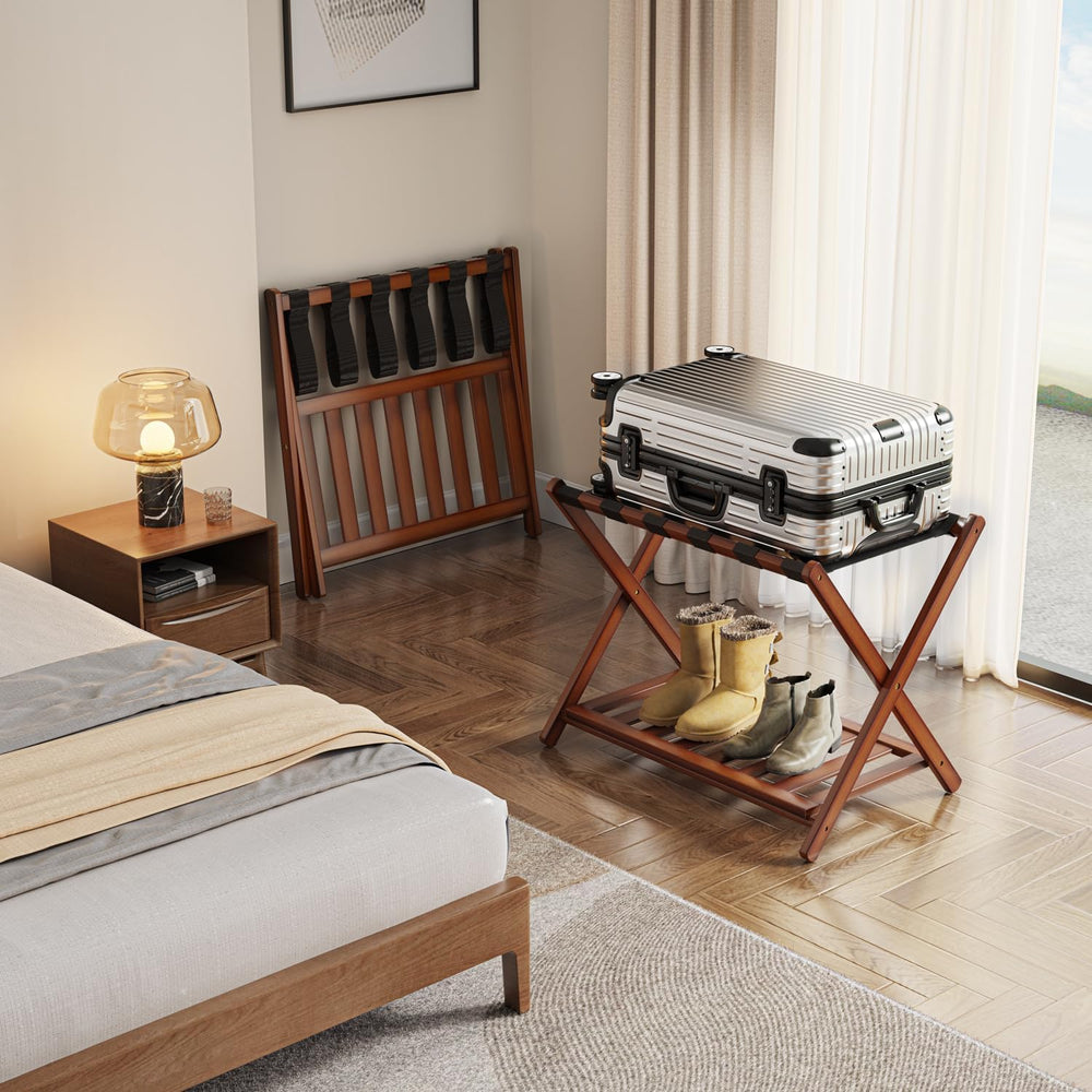 2 Pack Bamboo Luggage Rack for Guest Room, 26.77" Folding Wide Suitcase ...