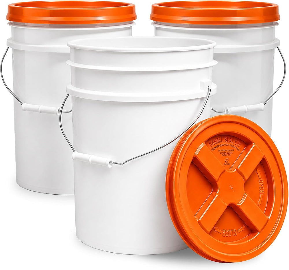 ePackageSupply 5 Gallon Bucket - Food Grade w/Lid BPA-Free, White/Orange, 3