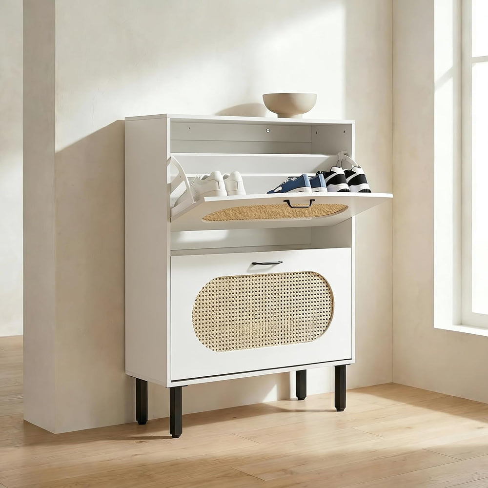 SUNCROWN 2 Flip Drawers Shoe Storage Cabinet, Freestanding Narrow Entryway Or...