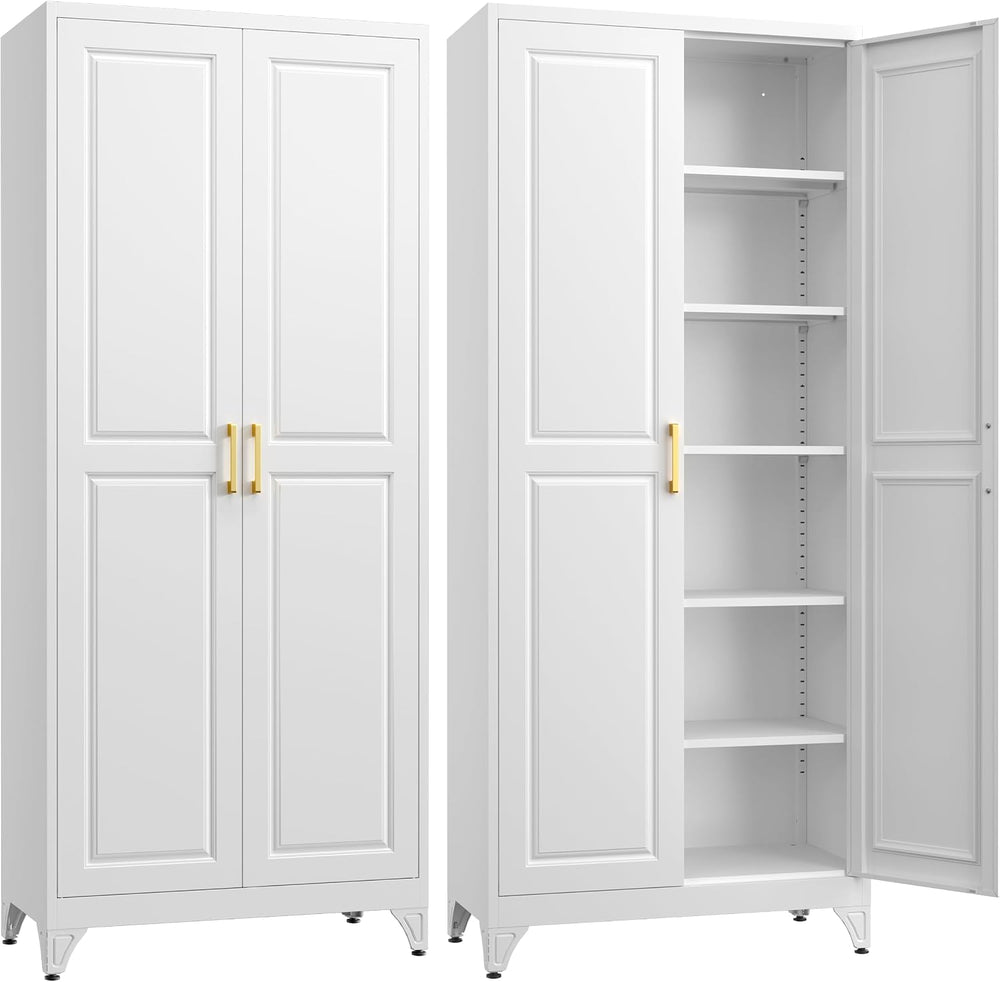 75”Metal Pantry Storage Cabinet with Doors & 5 Adjustable Shelves