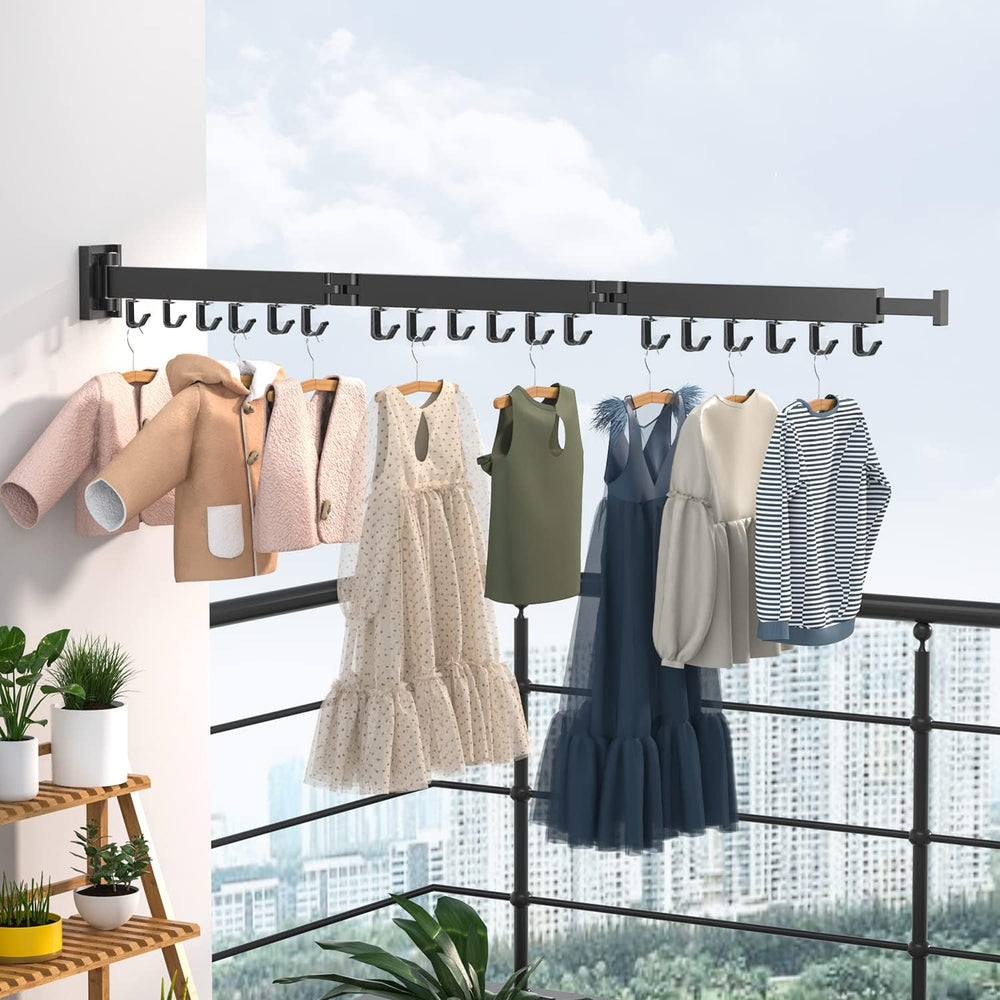Wall Mounted Clothes Hanger Rack, Retractable Clothes Drying Rack Folding Ind...